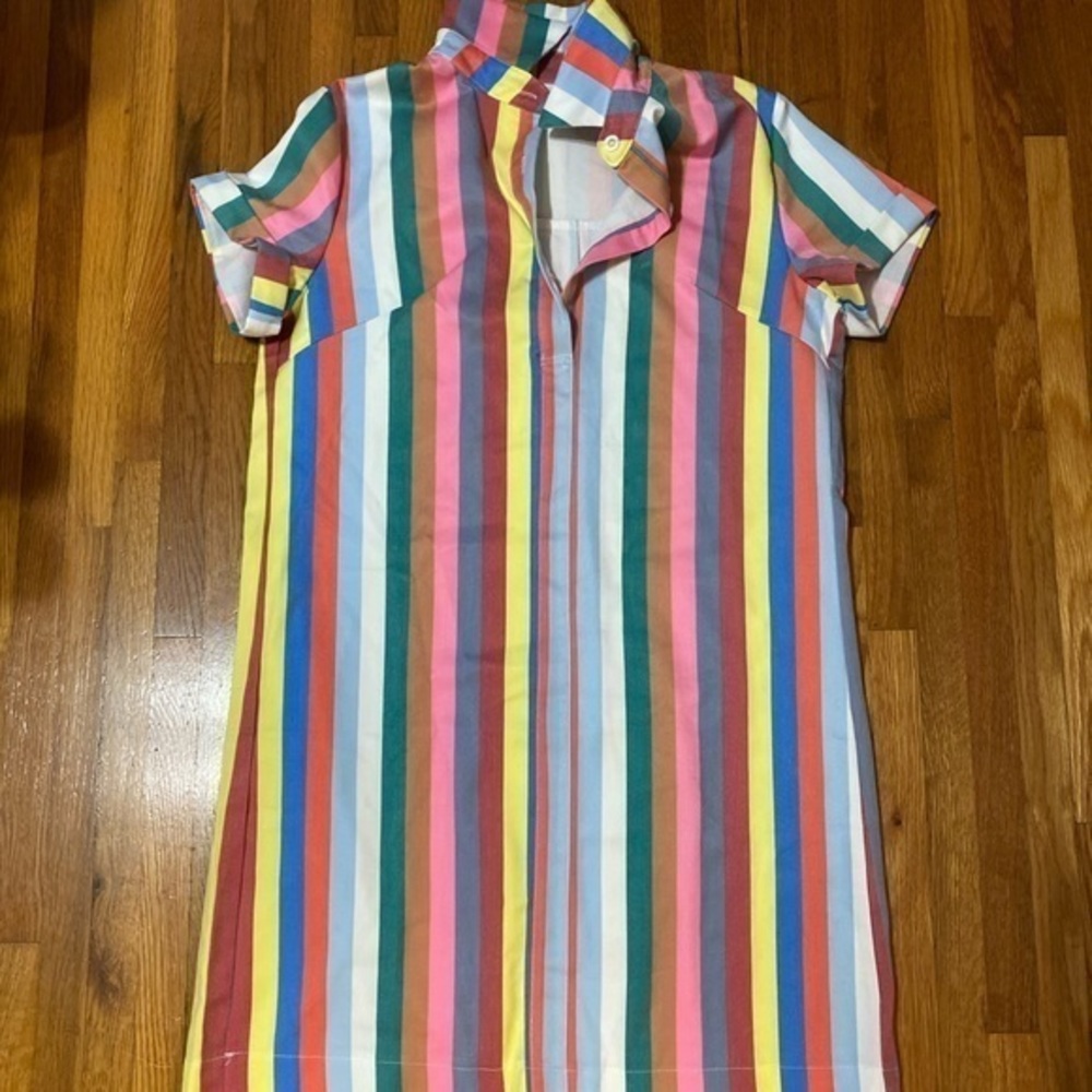 Women’s Rainbow Striped Cotton Shirt Dress - Picture 3 of 5